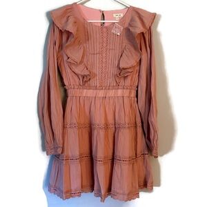 Pink Ruffled Long Sleeve Dress